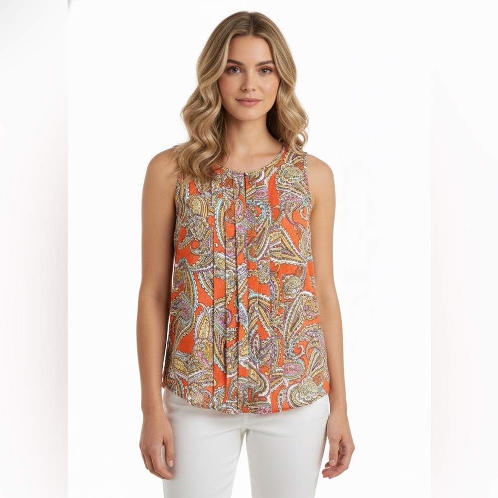 Orange Paisley Sleeveless Blouse from Banana Republic